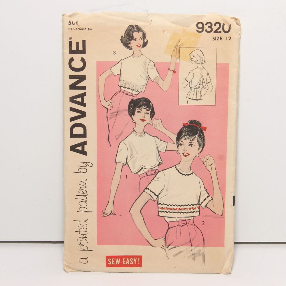 Vintage Split-Level Blouse Pattern Advance 9320 Size 12 CUT